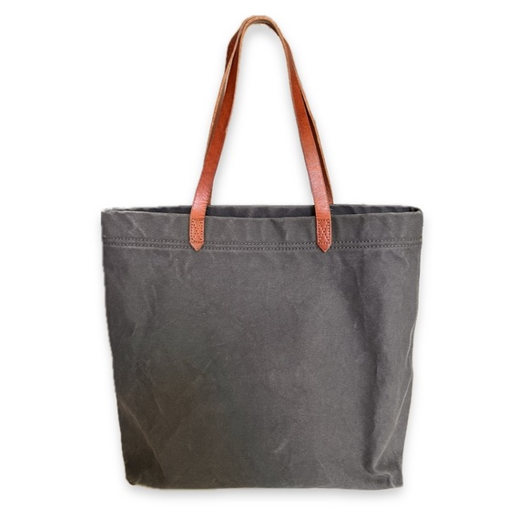 Madewell Transport Tote Leather Handles 100% Cotton Medium Gray - Picture 1 of 10
